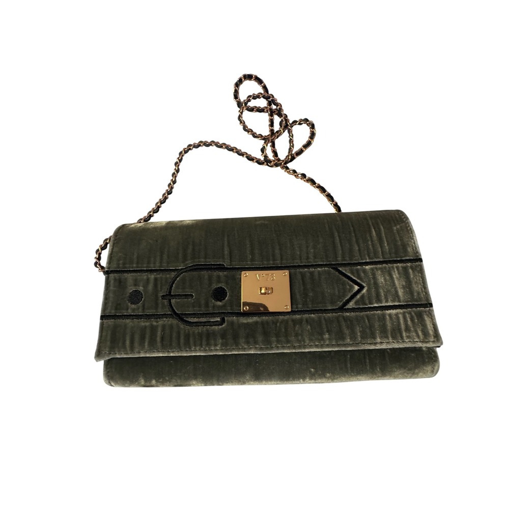 V73 Velvet Shoulder Bag Olive Green Chain Strap Buckle‎ Flap Evening Clutch